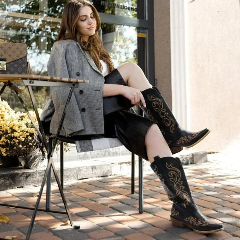 ⭐ HISEA Rollda Women's Cowboy Boots | Snip Toe Western Cowgirl Boots